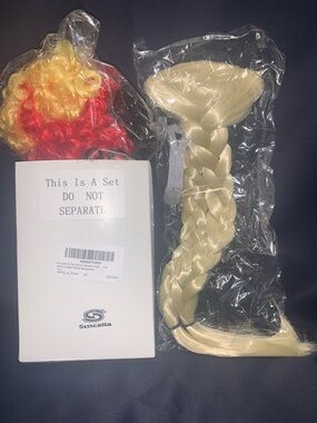 Blonde Braided Hairpiece Set - Blonde and Red-Yellow Accent